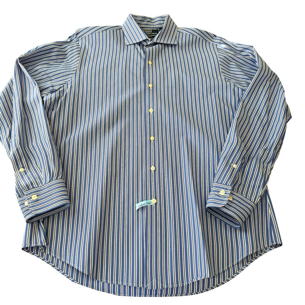 Polo Ralph Lauren Regent Custom Fit Blue White‎ Striped Mens Dress Shirt 16½ L